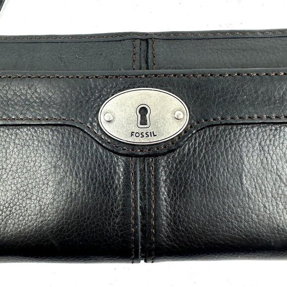 Fossil Maddox Wallet Black Leather3/4 Zip Around Clutch Organizer - Picture 6 of 9